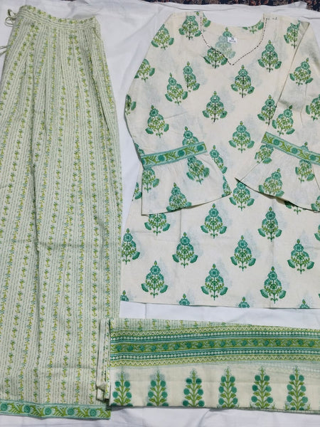 Green Buti Cotton Farshi Kurta Set With Dupatta | DJ13