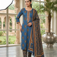 Blue Paisley Straight Cotton Kurta Set | DJ28
