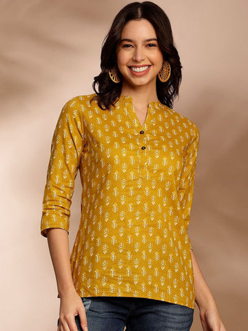 Mustard Leaf Buti Short Kurti