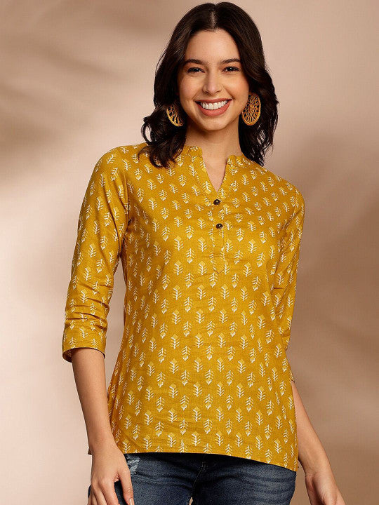 Mustard Leaf Buti Short Kurti