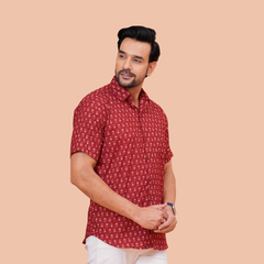 Maroon Jaipuri-Buti Pure Cotton Office Wear Shirt for Men