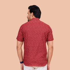 Maroon Jaipuri-Buti Pure Cotton Office Wear Shirt for Men