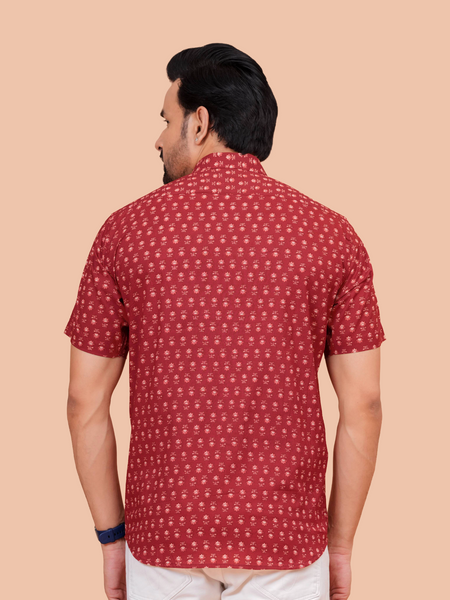 Maroon Jaipuri-Buti Pure Cotton Office Wear Shirt for Men