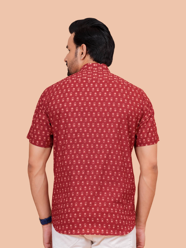 Maroon Jaipuri-Buti Pure Cotton Office Wear Shirt for Men