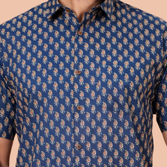 Premium Indigo Blue Ajarakh Print Shirt