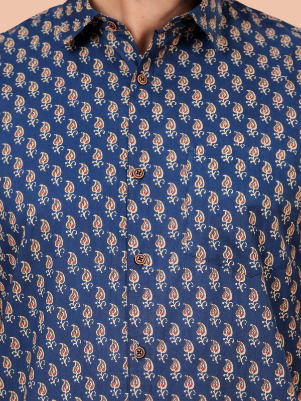 Premium Indigo Blue Ajarakh Print Shirt