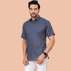 Premium Indigo Blue Ajarakh Print Shirt