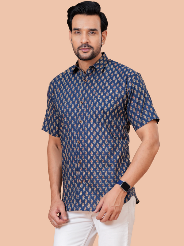 Premium Indigo Blue Ajarakh Print Shirt