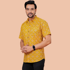 Mustard Lattice Jaal Cotton Shirt