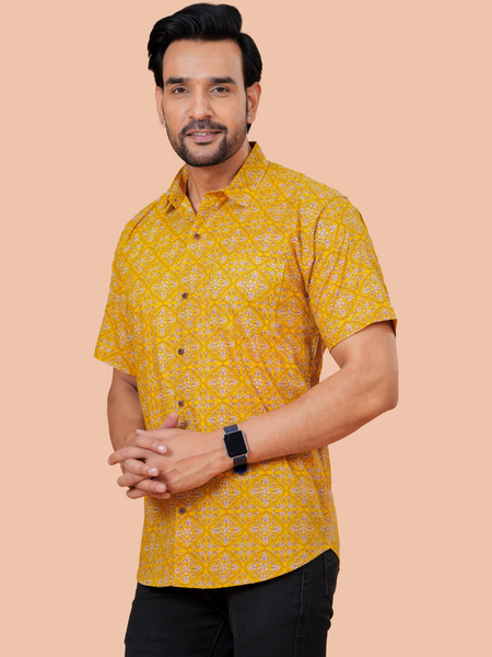 Mustard Lattice Jaal Cotton Shirt