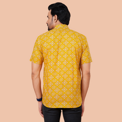 Mustard Lattice Jaal Cotton Shirt
