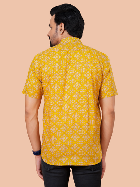 Mustard Lattice Jaal Cotton Shirt