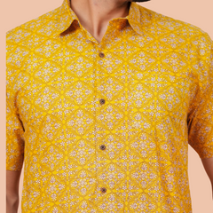 Mustard Lattice Jaal Cotton Shirt