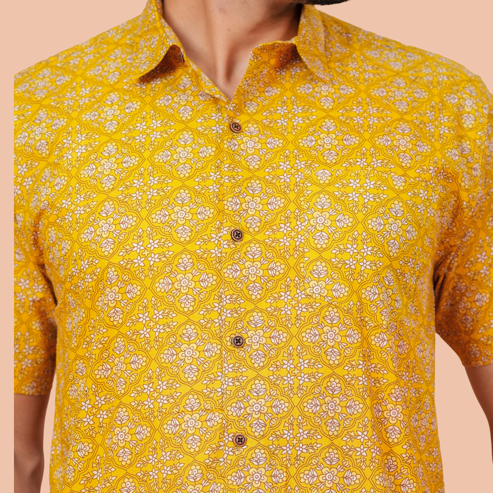 Mustard Lattice Jaal Cotton Shirt