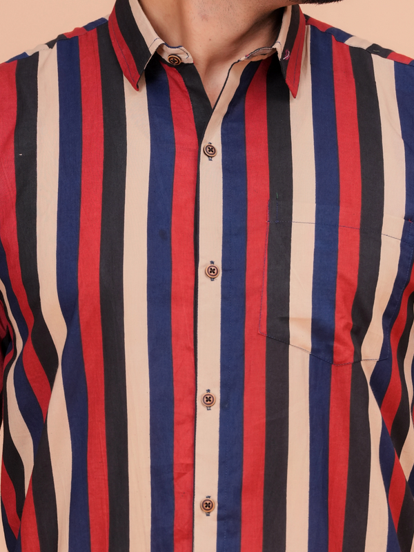 Doriya Jaipur Multi-Color Vertical Stripe Casual Shirt for Men