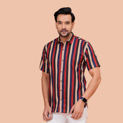 Doriya Jaipur Multi-Color Vertical Stripe Casual Shirt for Men