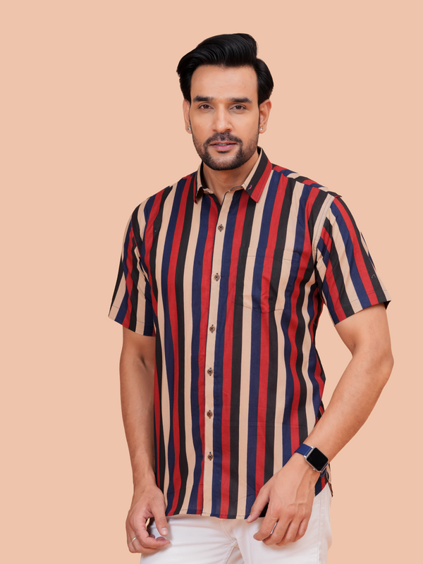 Doriya Jaipur Multi-Color Vertical Stripe Casual Shirt for Men