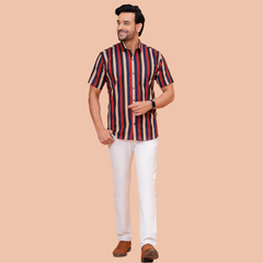 Doriya Jaipur Multi-Color Vertical Stripe Casual Shirt for Men