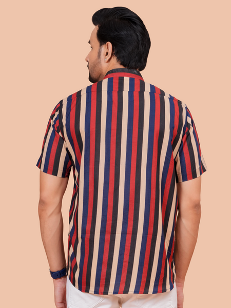 Doriya Jaipur Multi-Color Vertical Stripe Casual Shirt for Men