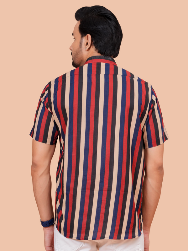 Doriya Jaipur Multi-Color Vertical Stripe Casual Shirt for Men