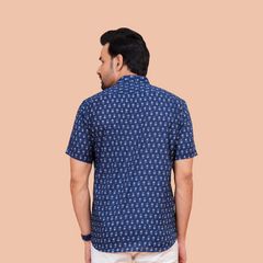 Blue Smart Casual Office Shirt for Men – Breathable Half Sleeve Everyday Wear