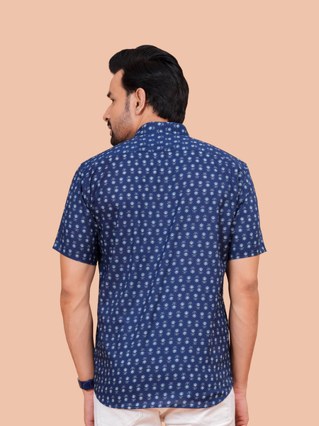 Blue Smart Casual Office Shirt for Men – Breathable Half Sleeve Everyday Wear