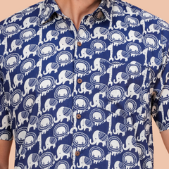 Jaipuri Indigo Elephant Figure Printed Casual Shirt for Men