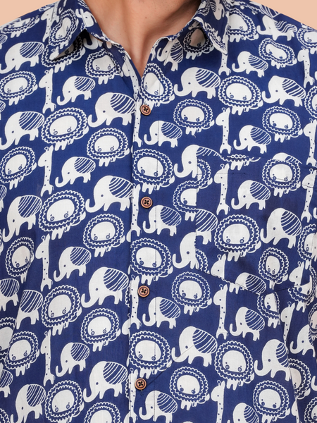 Jaipuri Indigo Elephant Figure Printed Casual Shirt for Men