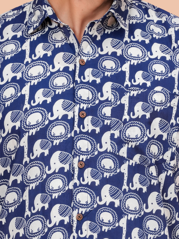 Jaipuri Indigo Elephant Figure Printed Casual Shirt for Men