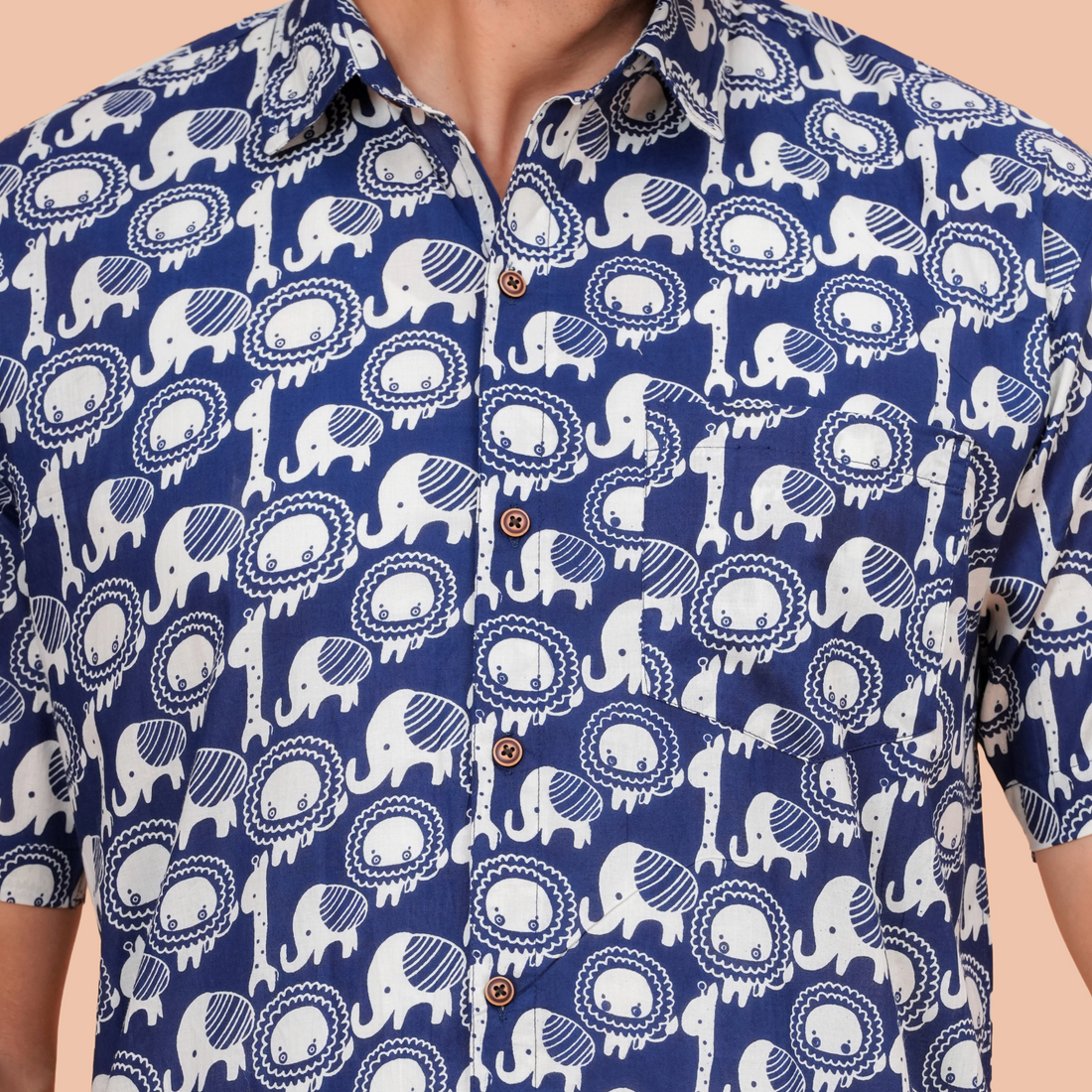 Jaipuri Indigo Elephant Figure Printed Casual Shirt for Men