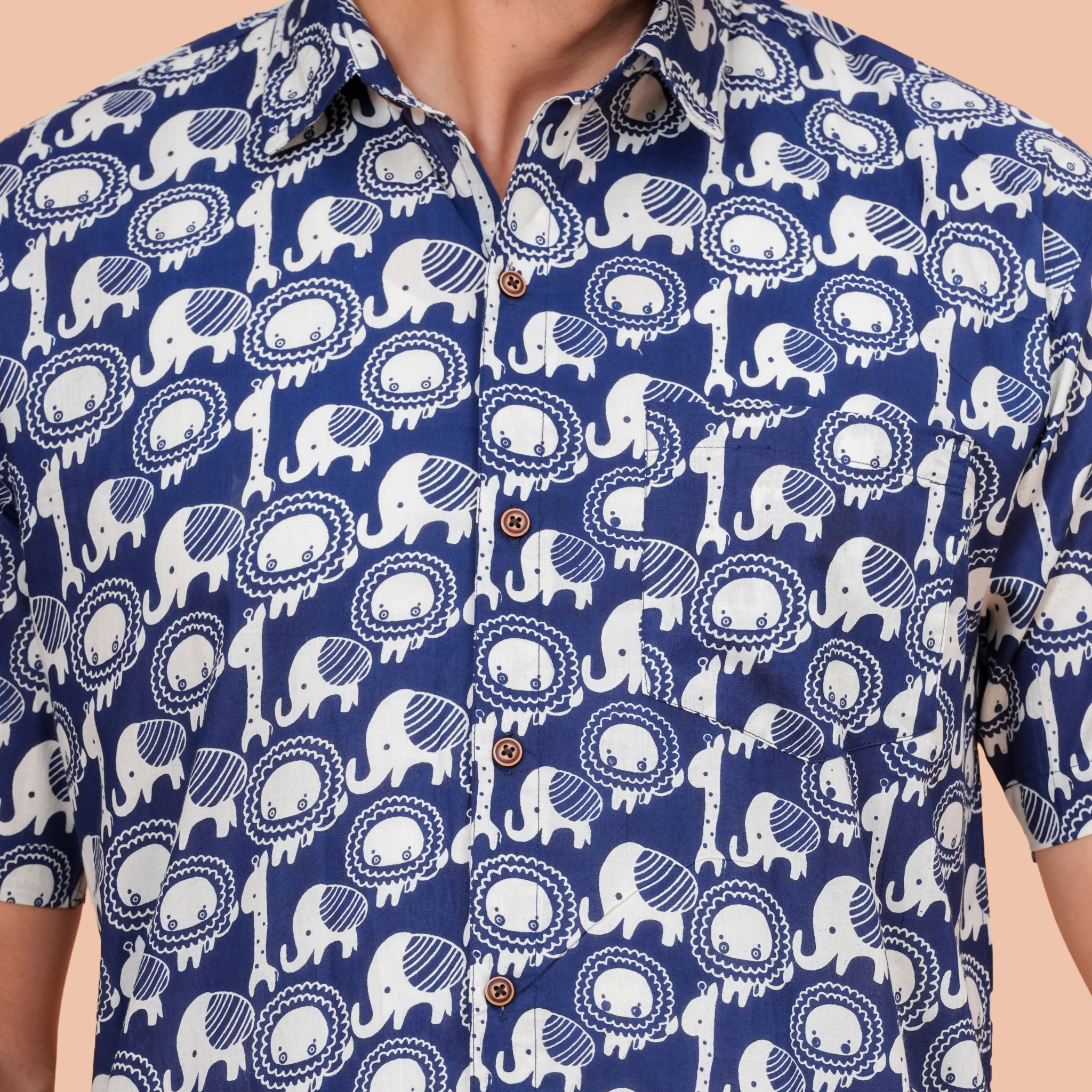 Jaipuri Indigo Elephant Figure Printed Casual Shirt for Men