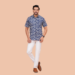 Jaipuri Indigo Elephant Figure Printed Casual Shirt for Men