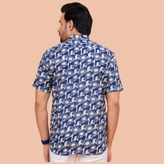 Jaipuri Indigo Elephant Figure Printed Casual Shirt for Men