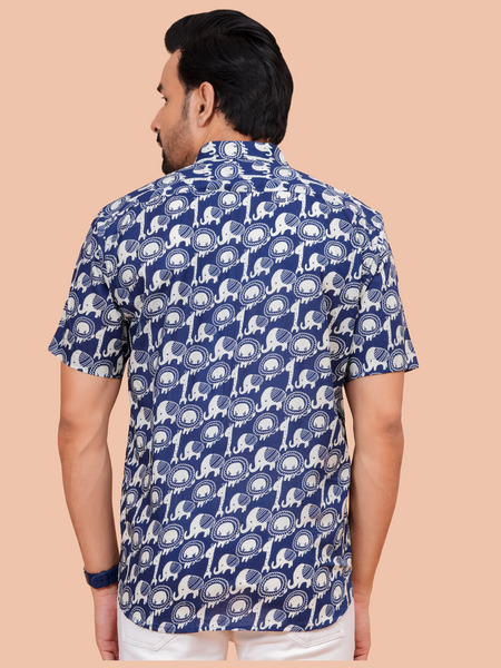 Jaipuri Indigo Elephant Figure Printed Casual Shirt for Men