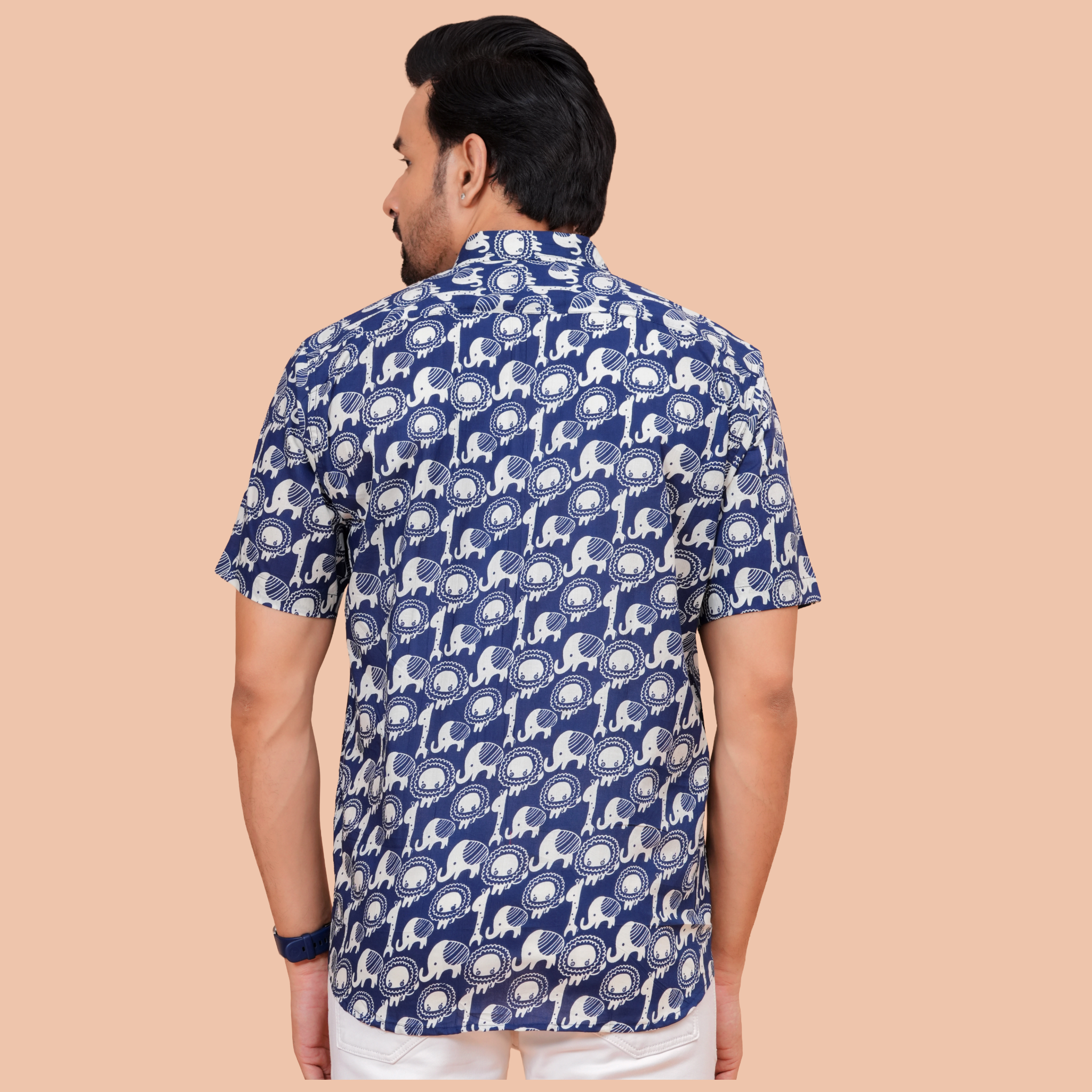 Jaipuri Indigo Elephant Figure Printed Casual Shirt for Men
