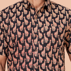 Black Animal Print Resort Wear Shirt for Weekend & Travel Styling