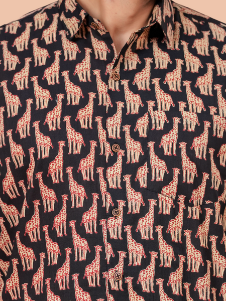 Black Animal Print Resort Wear Shirt for Weekend & Travel Styling