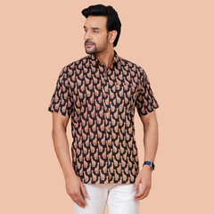 Black Animal Print Resort Wear Shirt for Weekend & Travel Styling