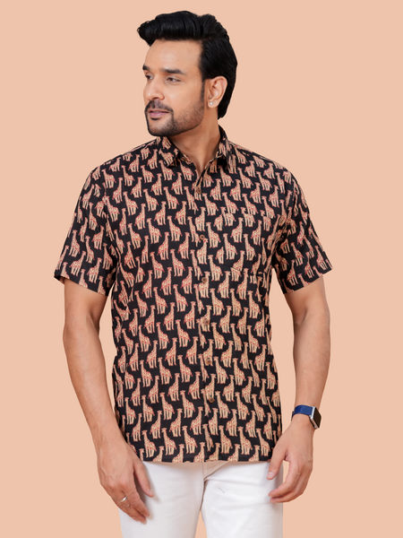 Black Animal Print Resort Wear Shirt for Weekend & Travel Styling