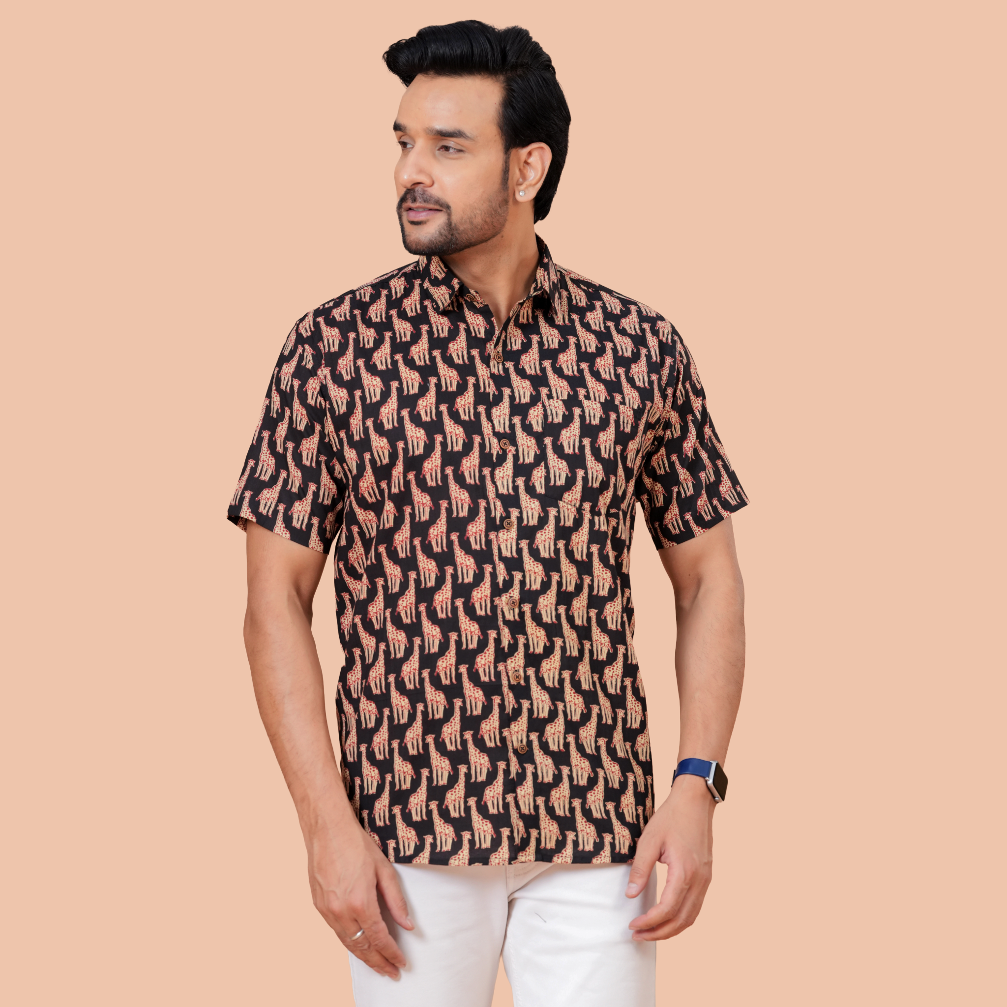 Black Animal Print Resort Wear Shirt for Weekend & Travel Styling