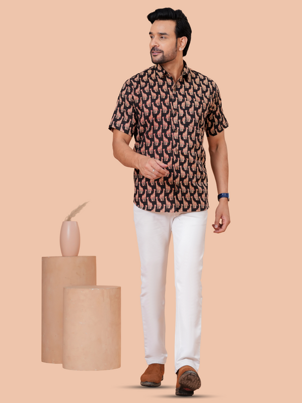 Black Animal Print Resort Wear Shirt for Weekend & Travel Styling