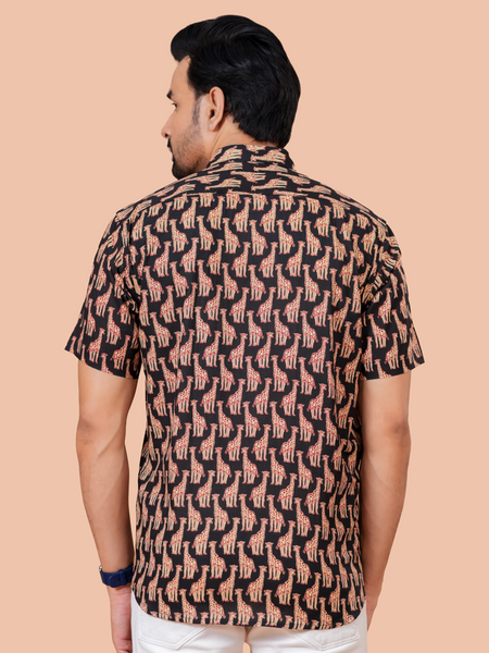 Black Animal Print Resort Wear Shirt for Weekend & Travel Styling