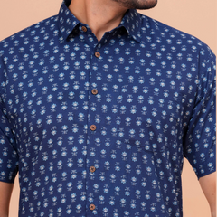 Blue Smart Casual Office Shirt for Men – Breathable Half Sleeve Everyday Wear