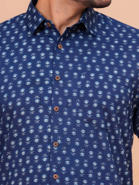 Blue Smart Casual Office Shirt for Men – Breathable Half Sleeve Everyday Wear