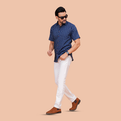 Blue Smart Casual Office Shirt for Men – Breathable Half Sleeve Everyday Wear