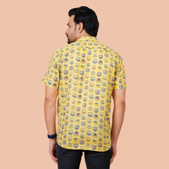 Yellow Owl Print Pure Cotton Casual Shirt for Men | Dooriya Jaipur