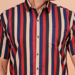 Multi-Color Vertical Stripe Pure Cotton Casual Shirt for Men | Dooriya Jaipur