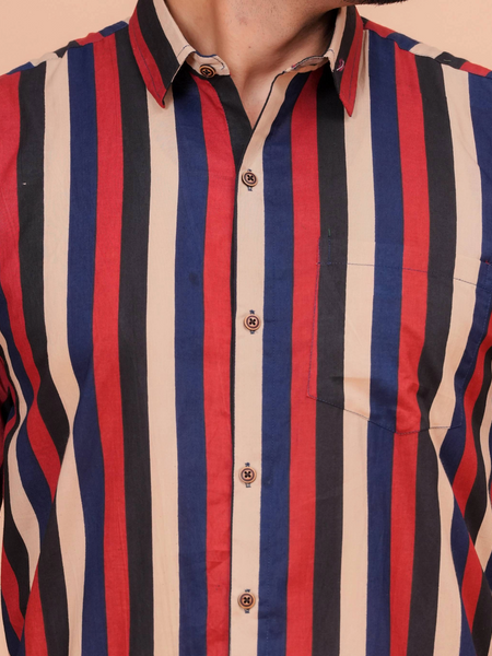 Multi-Color Vertical Stripe Pure Cotton Casual Shirt for Men | Dooriya Jaipur