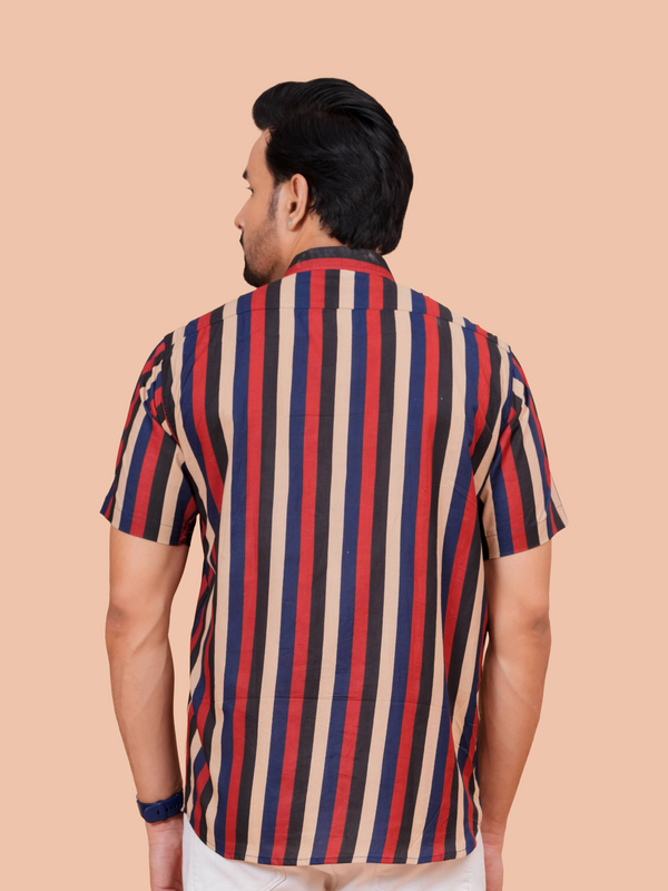 Multi-Color Vertical Stripe Pure Cotton Casual Shirt for Men | Dooriya Jaipur