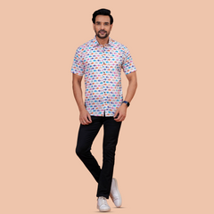 Off-White Multi-Color Pop Elephant Pure Cotton Shirt for Men | Dooriya Jaipur
